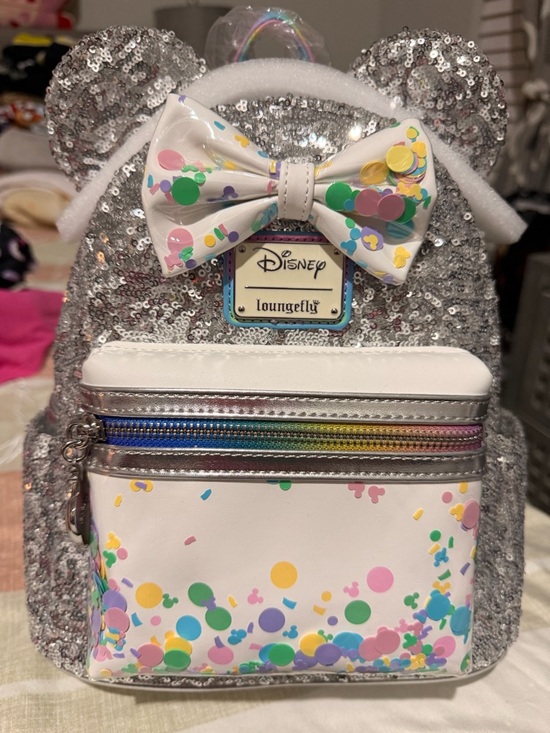 Disney Handbags - Disney Loungefly Silver Sequin Confetti Mini Backpack